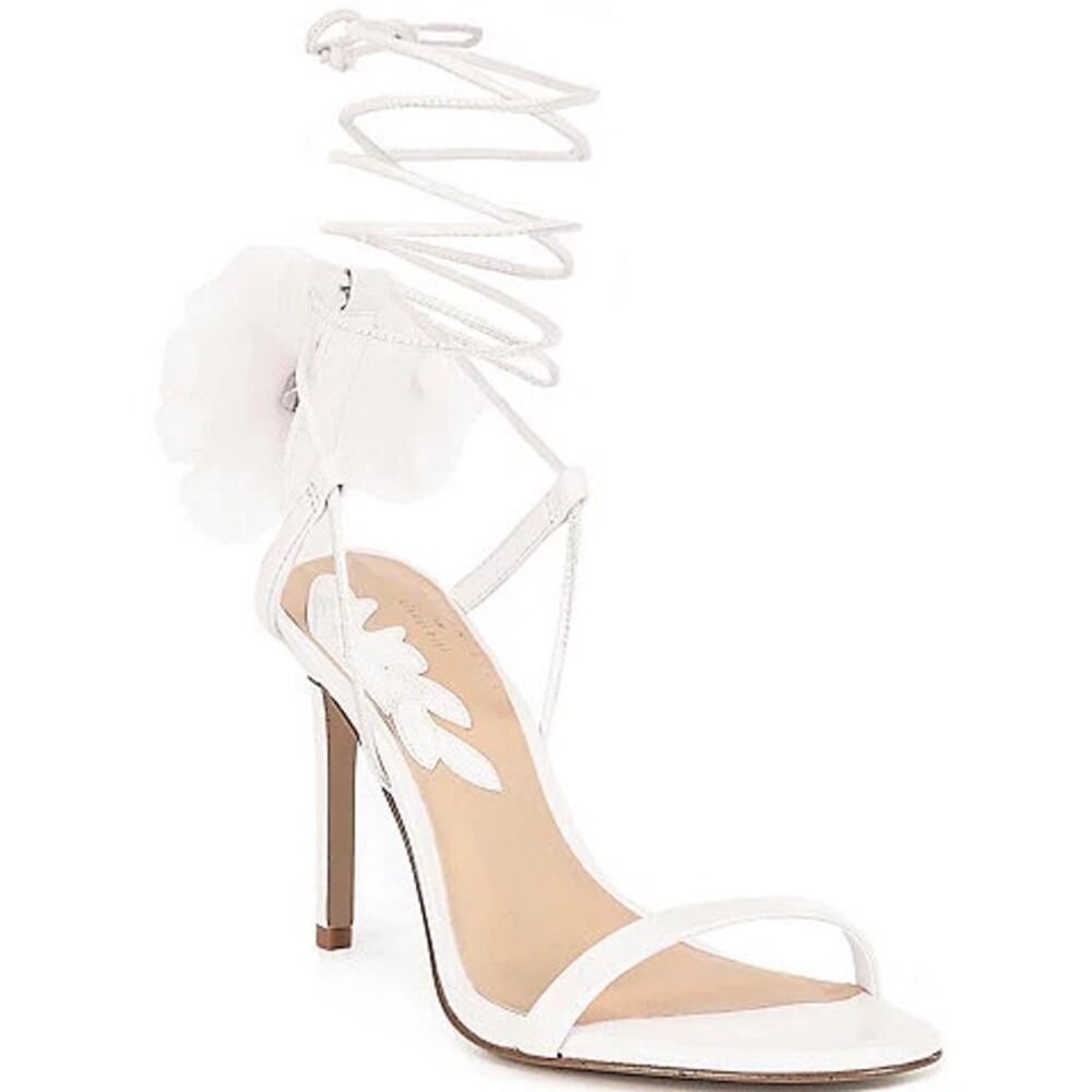 Elegant White Lace-Up Stiletto Heel with Floral Accent